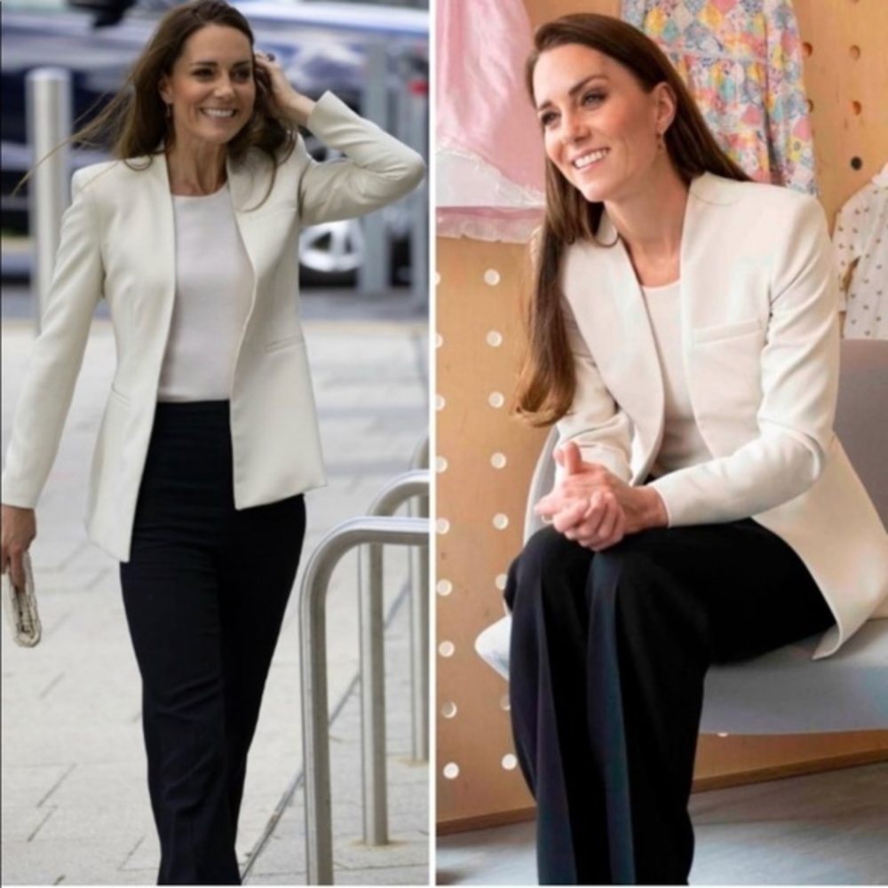 Zara inverted lapel long blazer Kate Middleton ecru